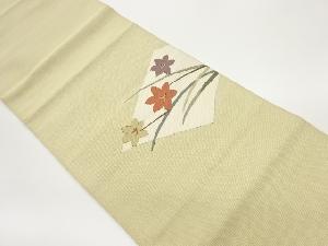 菱に草花模様織出し名古屋帯